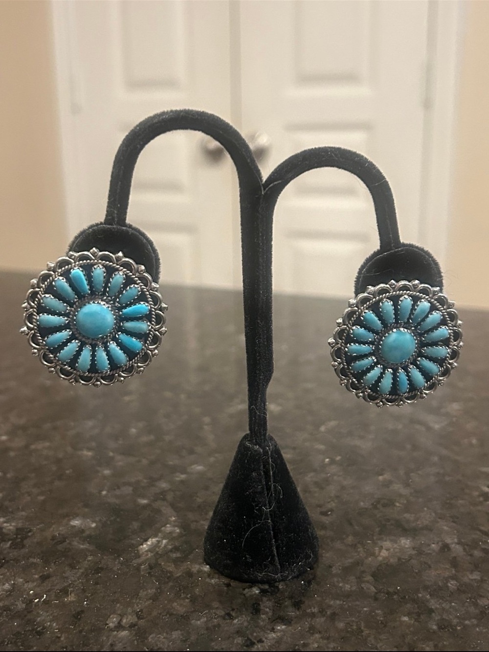 Native Turquoise Cluster Earrings - Turquoise & Silver